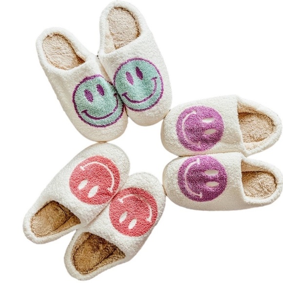 Teal Smiley Face Slippers - Picture 2 of 3